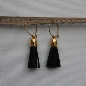 Navy Blue and Gold Tassel Earrings